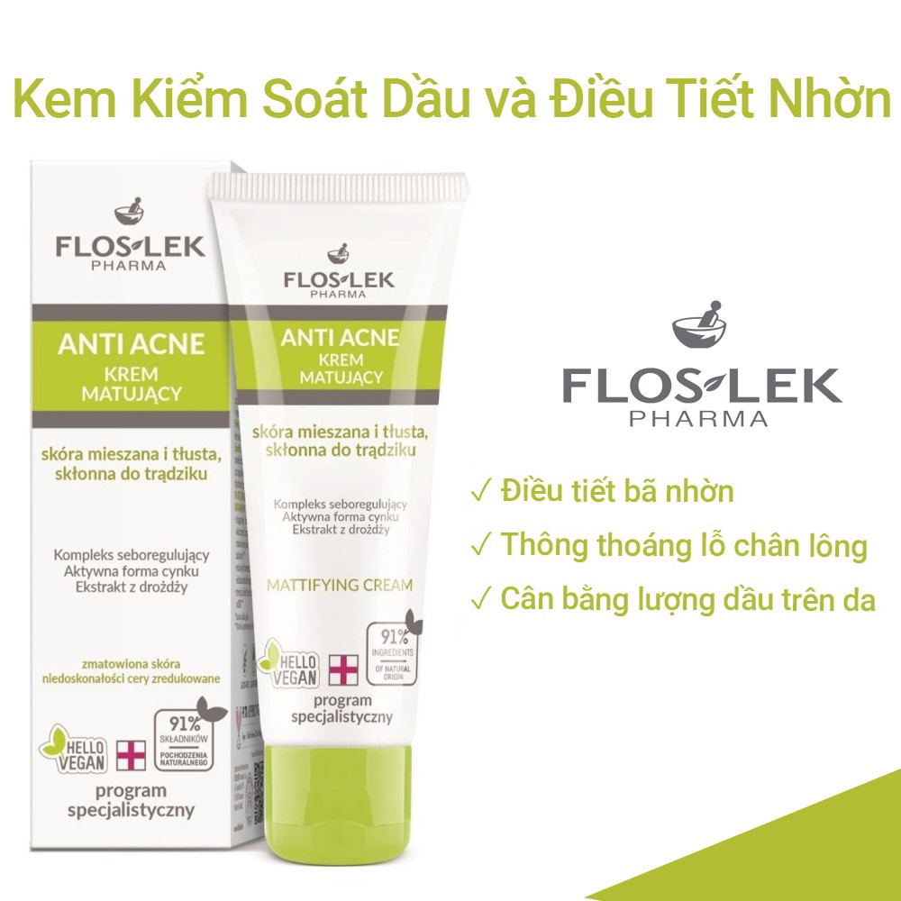 Kem Dưỡng FlosLek Kiểm Soát Dầu Và Điều Tiết Nhờn Anti Acne Mattifying Cream 50ml