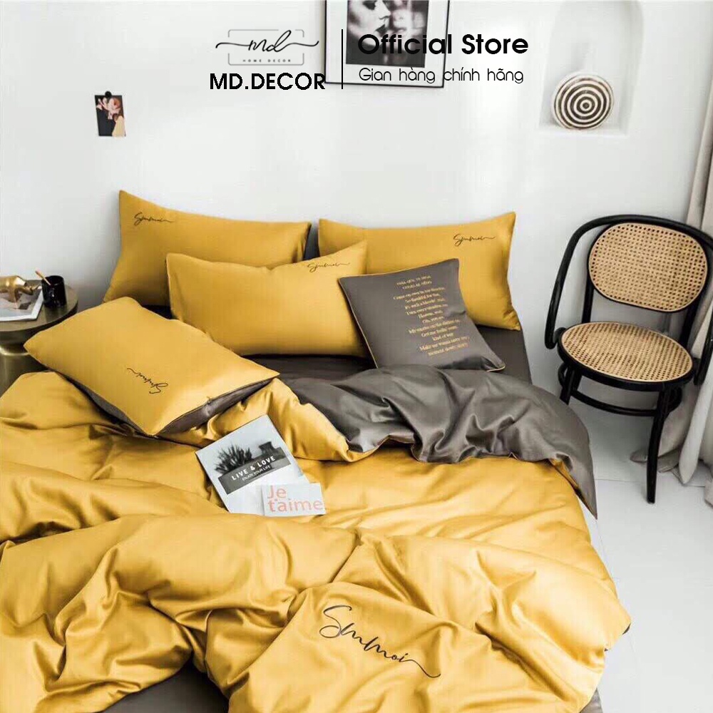 Bộ chăn ga gối Lụa Tencel 40S MD.Decor - Bedding cao cấp nhập khẩu miễn phí bo chun ra nệm M2,M4,M6,M8