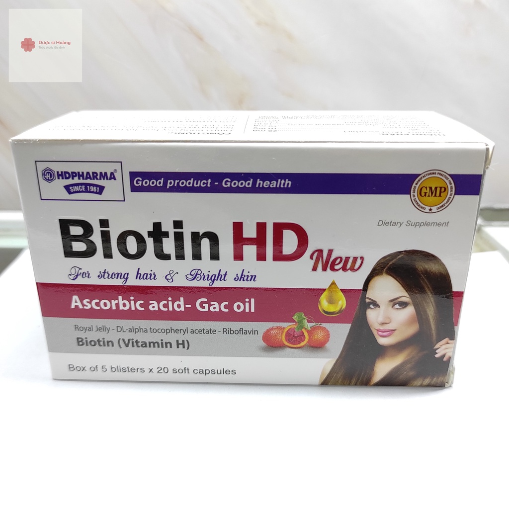 Biotin HD New Giảm Gãy Rụng Tóc, Sạm Da - Cho Tóc Chắc Khỏe, Làm Chậm Lão Hóa Hộp 100 viên