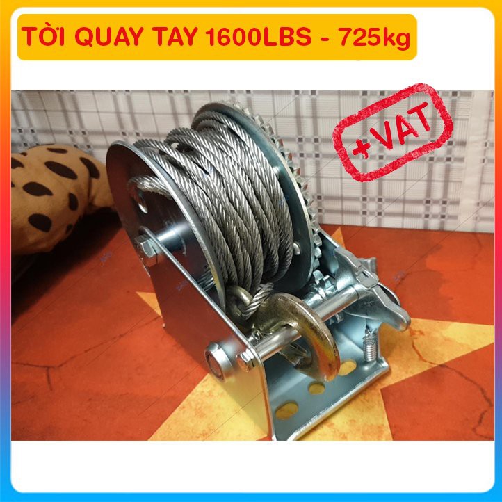 Tời Quay Tay 1600lbs Bánh Răng Đồng Tải Trọng 726 Kg, Cáp 10M(VAT)