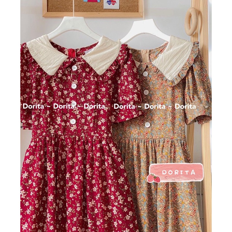 Đầm babydoll hoa nhí cổ bèo Đầm babydoll hoa nhí dáng dài - Dorita Boutique