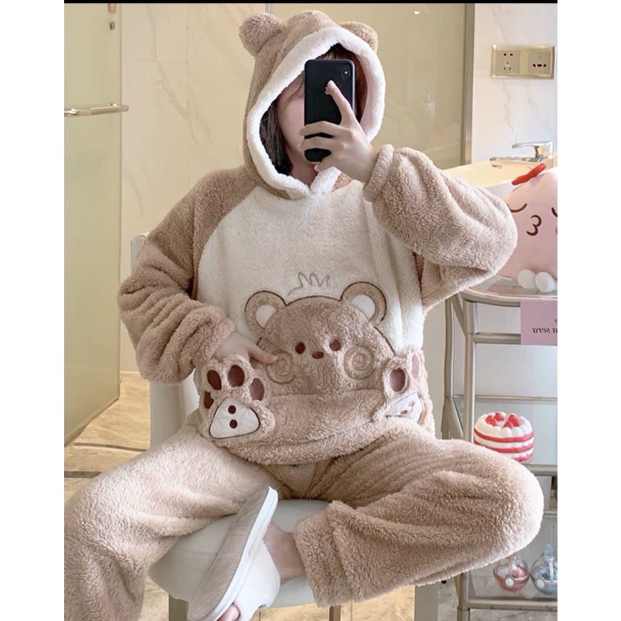 Sét bộ lông gấu hồng nhạt hình thêu nổi siêu to-9C8T