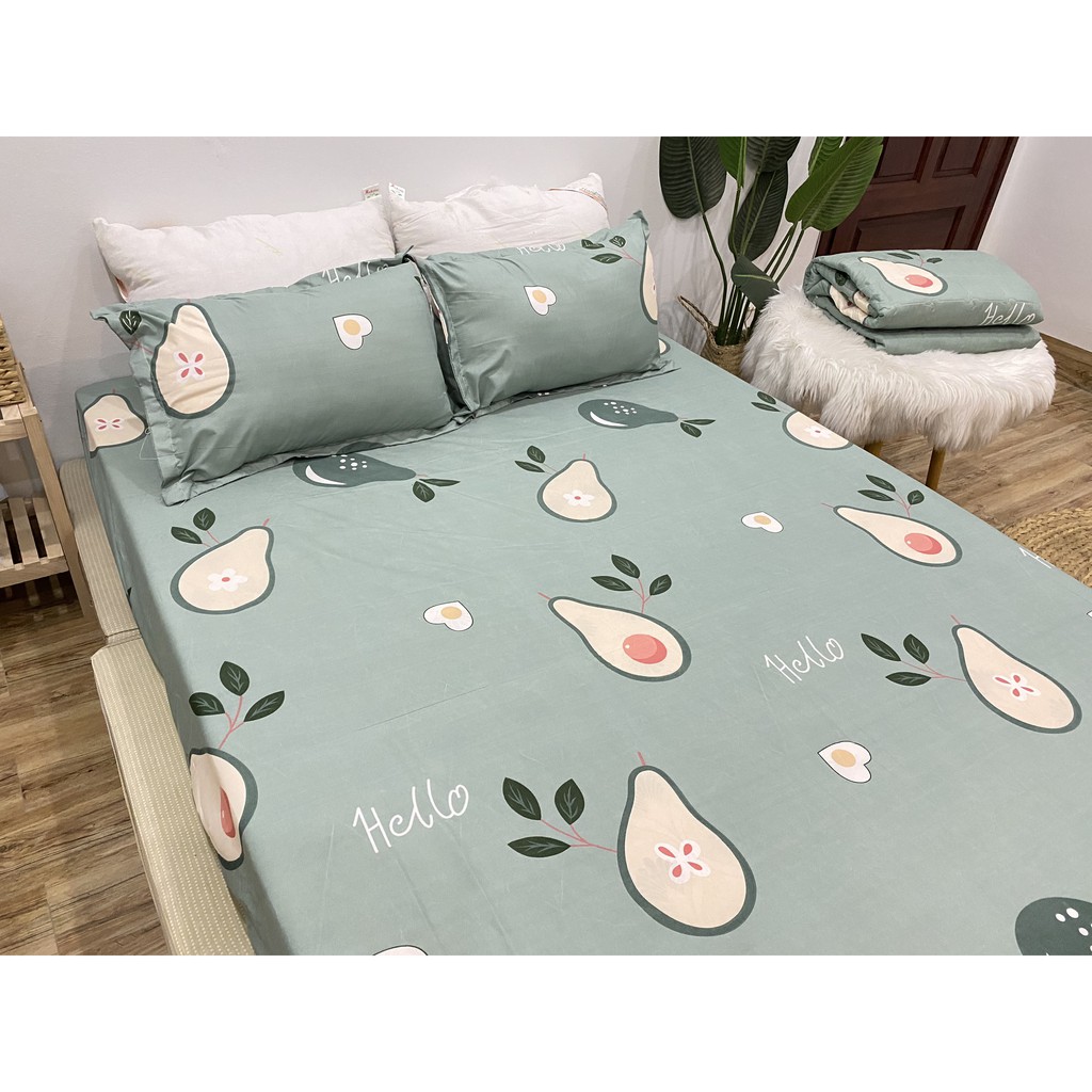 SET GA CHUN VÀ 2 VỎ GỐI NẰM COTTON POLY NGOCANHBEDDING HOT NHẤT HÈ 2021 MẪU BƠ XANH MỚI