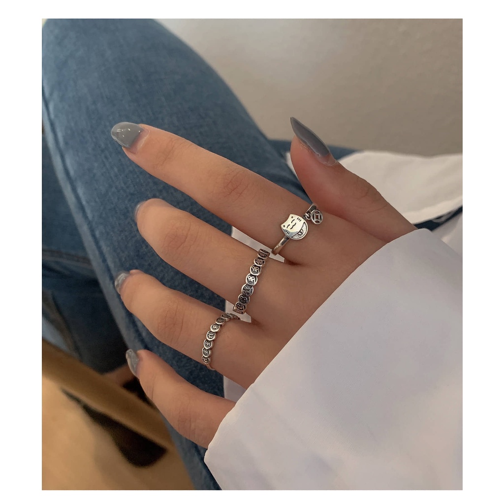 COMBO 2 NHẪN MÈO THẦN TÀI MAY MẮN - S925