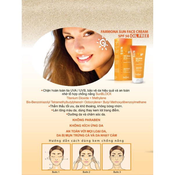 Kem Chống Nắng Farmona Sun Face Cream SPF50 Oil Free 50ml Không Chứa Dầu - Hàng Chính Hãng Tem Bill Đầy Đủ