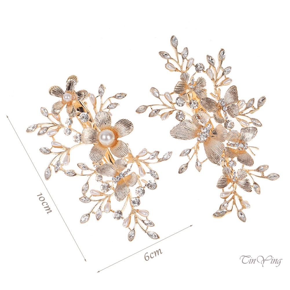 GETNOIVAS Set 2 Kẹp Tóc Hình Hoa Đính Đá Sang Trọng Cho Cô Dâu
