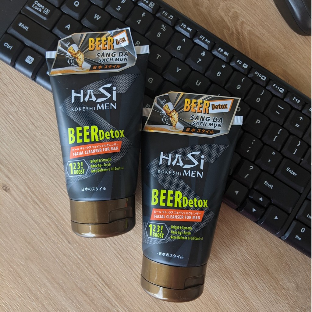 Sữa rửa mặt cho nam Hasi Kokeishi BEER DETOX FACIAL CLEANSER FOR MEN tác dụng làm sạch sâu 100g