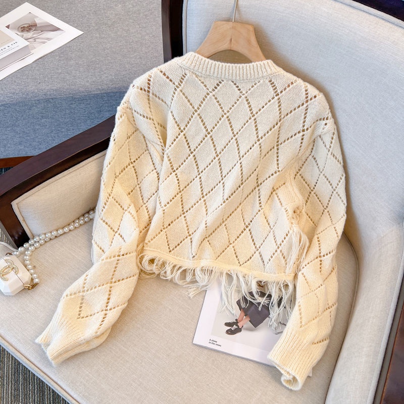 Áo Cardigan Dệt Kim Dáng Ngắn Phối Tua Rua Thời Trang Dành Cho Nữ  tao bao