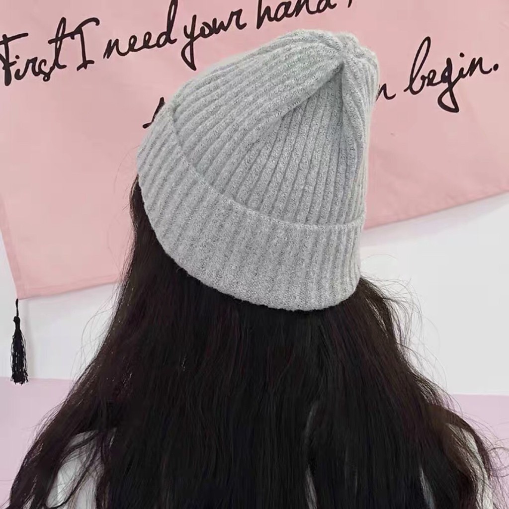 Mũ len Beanie gân trơn thời trang nam nữ unisex nhiều màu kiểu dáng vintage Hàn Quốc dáng dài loại len dày dặn, gân to