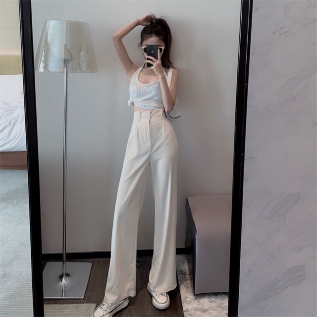(Hàng Quảng Châu) Quần tây dài ống suông ulzzang style 2 nút lưng thun sau (TB)