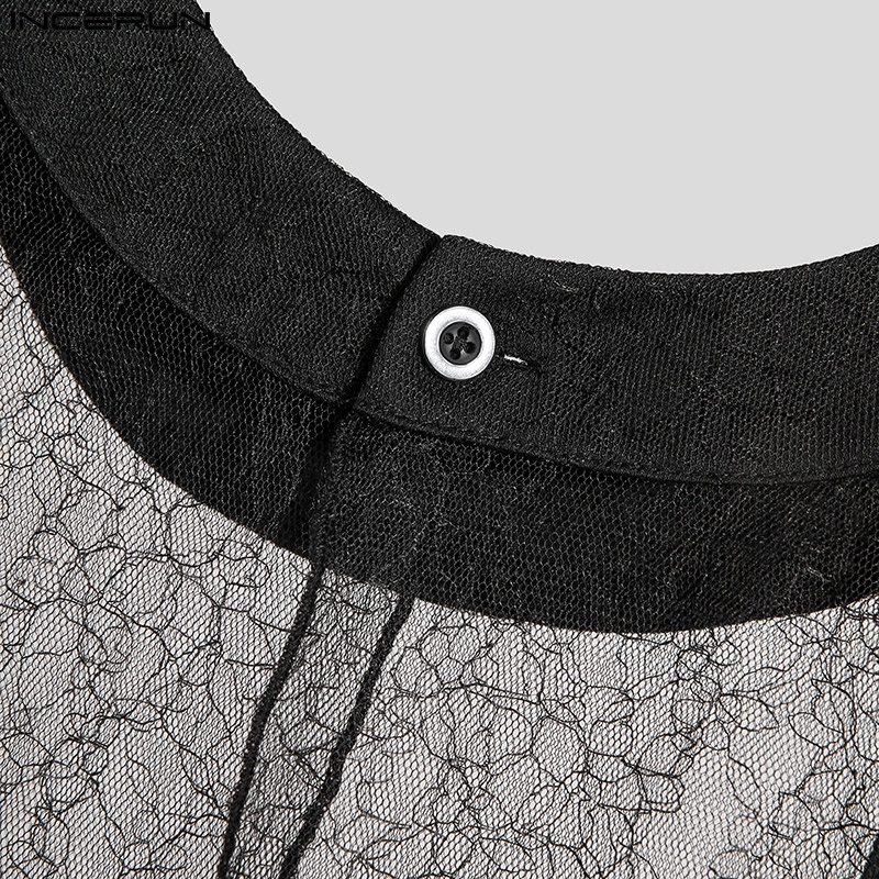 Áo choàng Kaftan INCERUN thiết kế không tay xuyên thấu phối ren gợi cảm cho nam