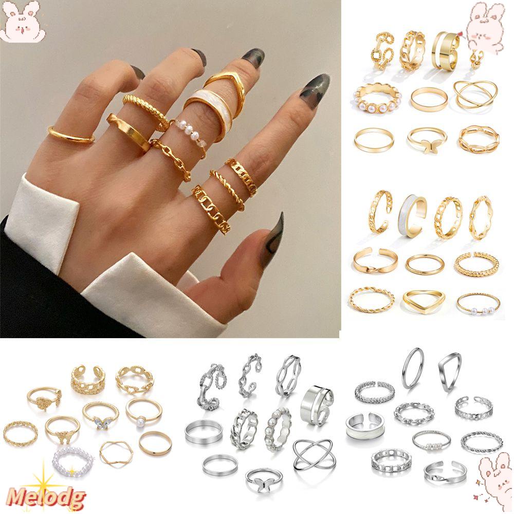 Bộ 10 Nhẫn Thiết Kế Thời Trang Sang Trọng|Nhẫn Hở Đeo Khớp Ngón Tay Họa Tiết Hình Học