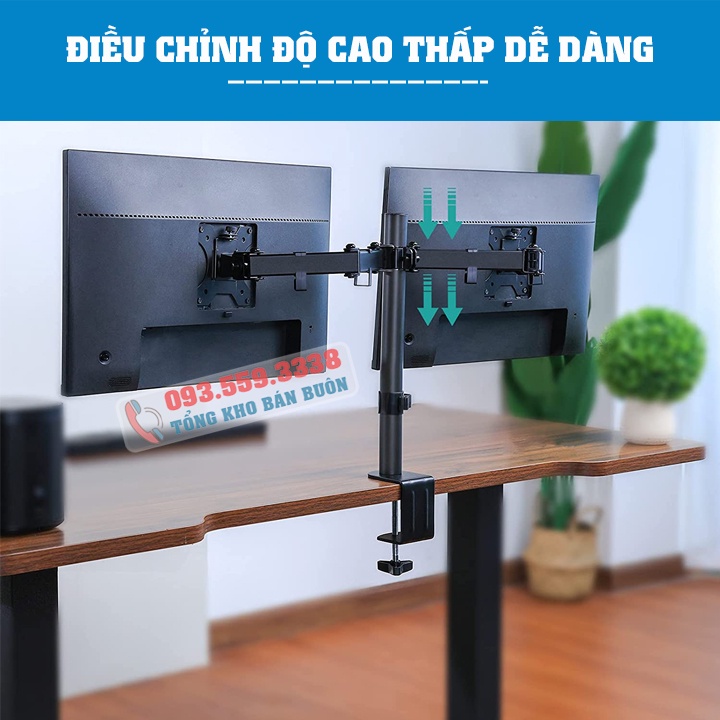 Giá Treo 2 Màn Hình M052 Cao Cấp 17 - 27 Inch / Tay Treo Hai Màn Hình Tải Trọng 8Kg - Lắp Đặt Kẹp Bàn [ Rẻ Hơn NB F160 ]