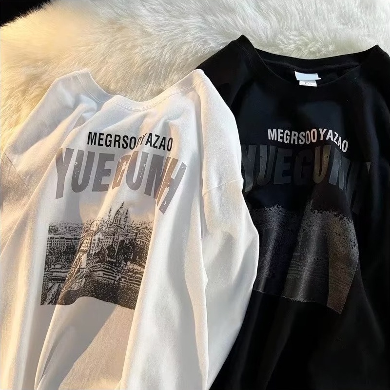 Áo Thun Tay Dài Dáng Rộng In Chữ Phong Cách Hip Hop Đường Phố Hàn Quốc Thời Trang Cho Nam Và Nữ size M-5XL