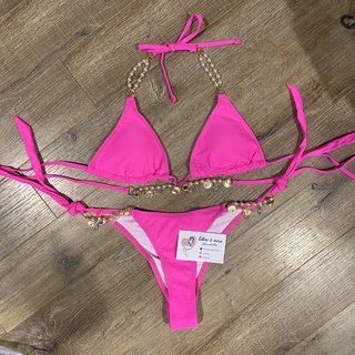 Set bikini xanh mint/hồng neon mix charm ngoctrai