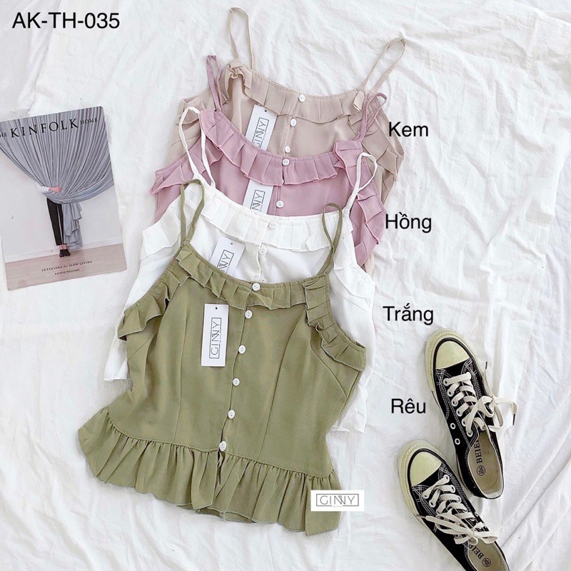 Áo Kiểu 2 Dây Phối Bèo TH035  | GinHouse Shop