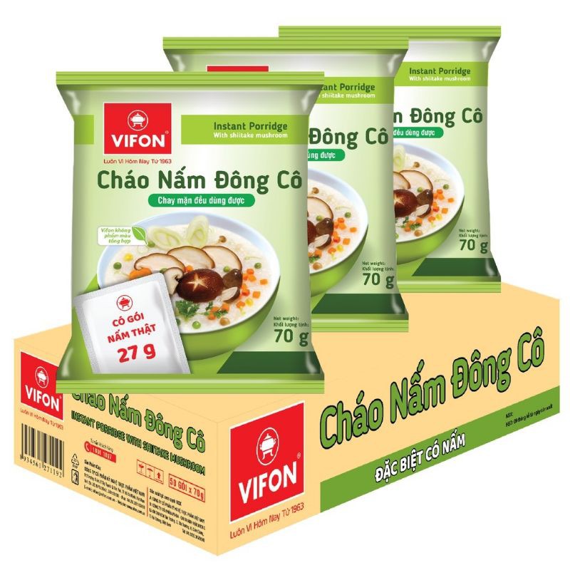 Cháo Chay Nấm Đông Cô ( Thùng 50 gói- 70gam/ gói)