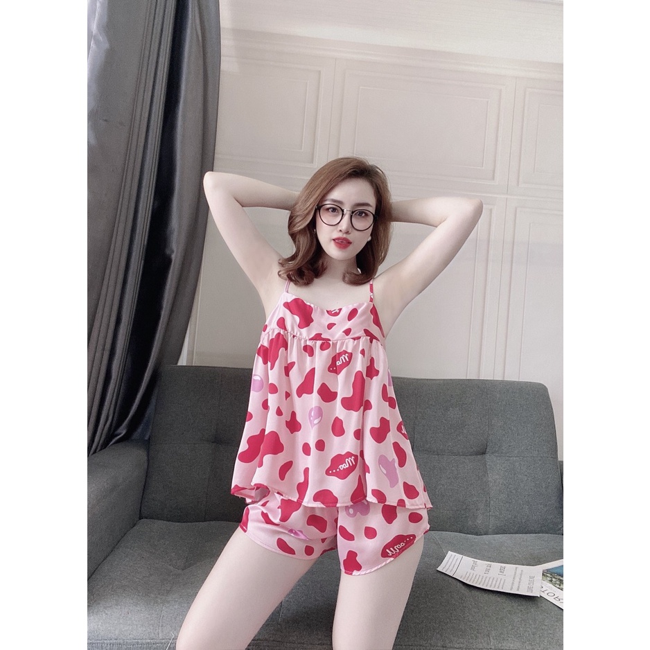 Đồ Bộ Nữ Đồ Mặc Nhà Bò Sữa NGUYEN, Đồ Ngủ Sexy 2 Dây Quần Đùi Chất Lụa Mango Mềm Mát, Ít Nhăn, Form Dáng Chuẩn Dưới 56kg | BigBuy360 - bigbuy360.vn
