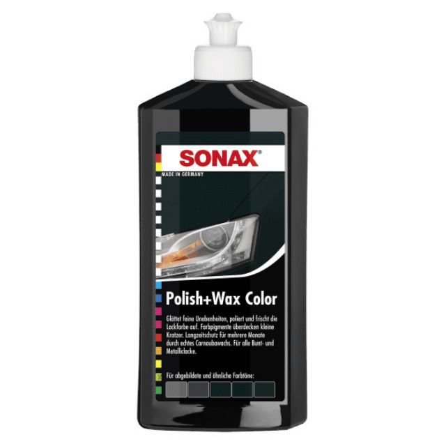 (XE) Đánh bóng, xoá xước nhẹ, bảo vệ sơn xám, đen Sonax Polish Wax Color Black