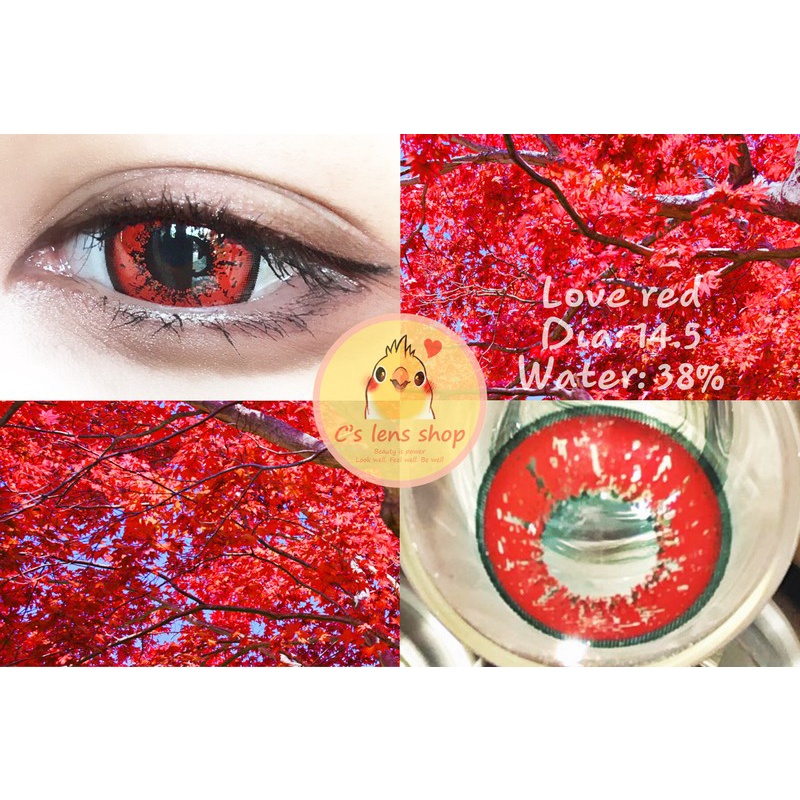 < CÓ SẴN > Kính áp tròng mẫu LOVE màu ĐỎ cận 0-8 [ KHÔNG BÁN LỆCH ĐỘ ]