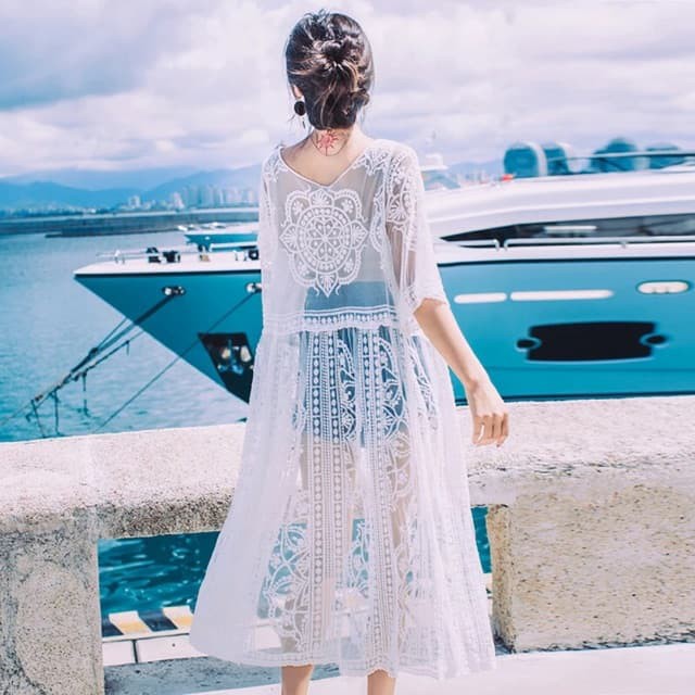 Áo Choàng Trắng Phối Ren Đi Biển Dáng Dài SAVVY Shop | BigBuy360 - bigbuy360.vn