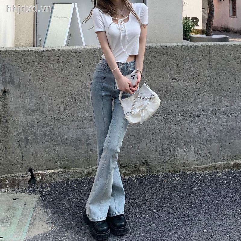 Quần jean lưng cao ống loe màu sắc tươi sáng mẫu mới thời trang mùa hè dành cho nữ