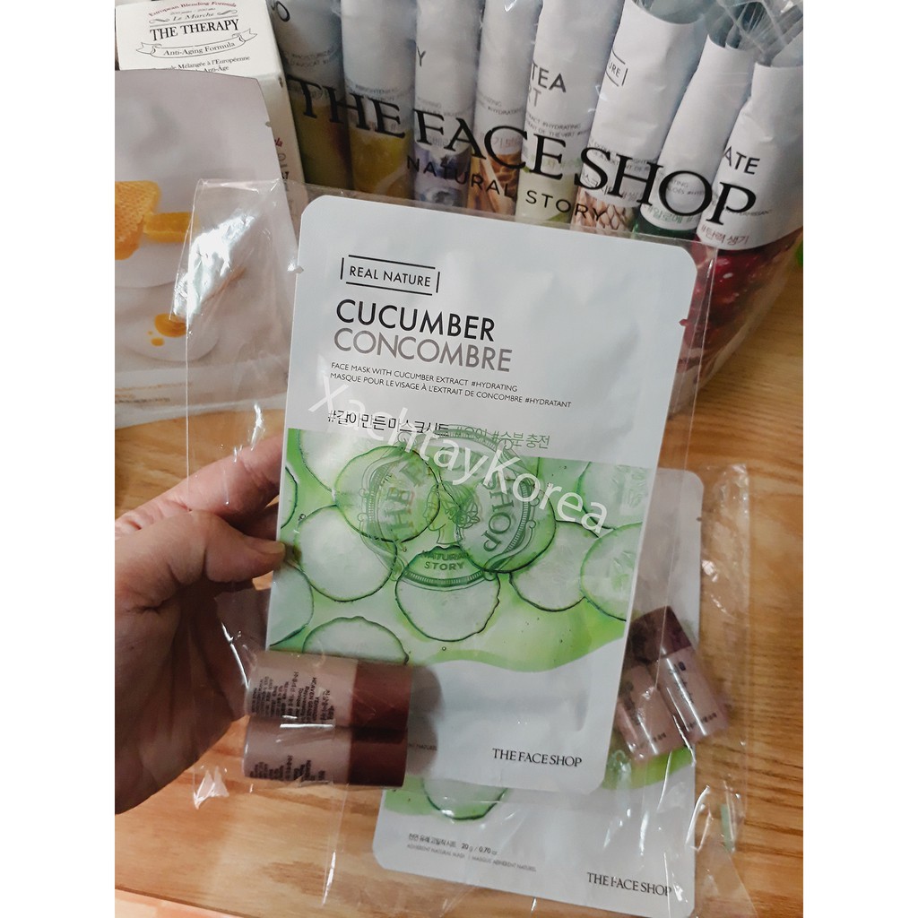 Combo Mặt nạ Dưa Leo Real Nature Cucumber Mask Sheet kèm 2 lọ Toner và Emulsion