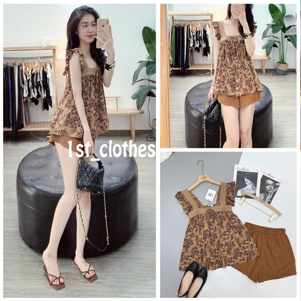 Set Hoa Nâu Tây Cánh Tiên Phối Ren