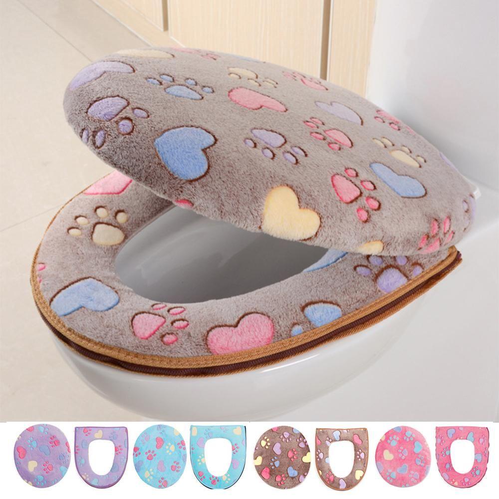 Vỏ Bọc Nắp Bồn Cầu Hình Chân Mèo Bằng Nhung Dày Dặn Chống Thấm Nước Tiện Dụng