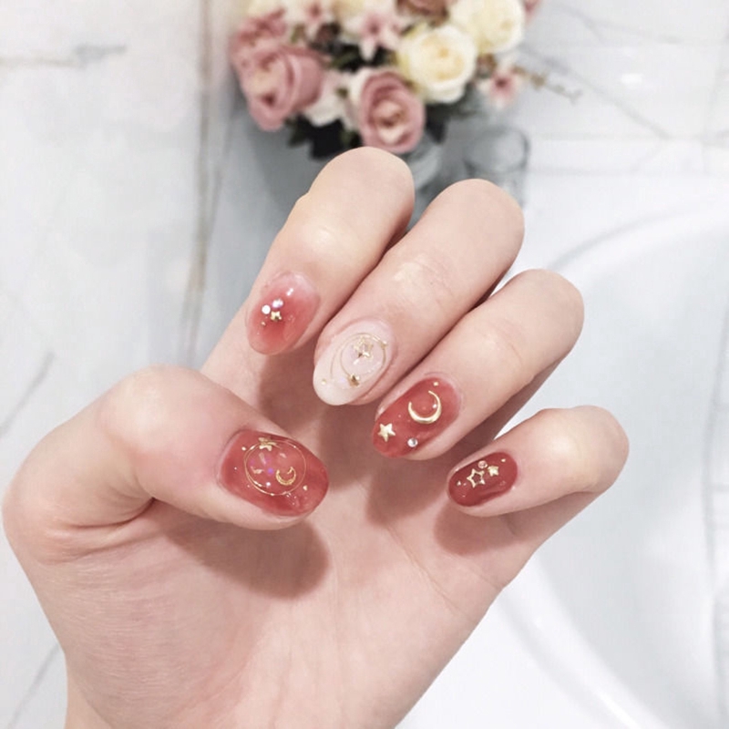 Bộ 14 miếng dán trang trí móng nhiều họa tiết lấp lánh xinh xắn thời trang