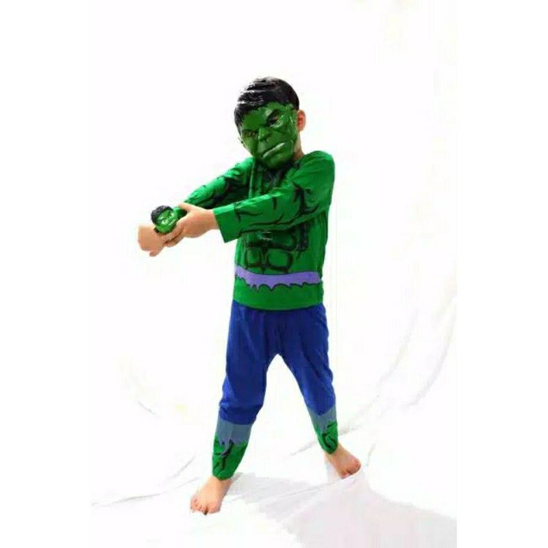 Áo thun HULK màu xanh lá cây có thể đeo mặt nạ cho bé trai