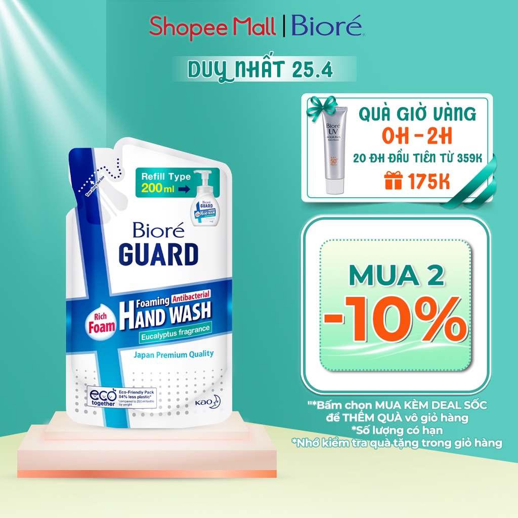 [Mã FMCGKAO52 giảm 8% đơn 250k] Bioré Bọt Rửa Tay Kháng Khuẩn Guard – Hương Khuynh Diệp (Túi) 200ml