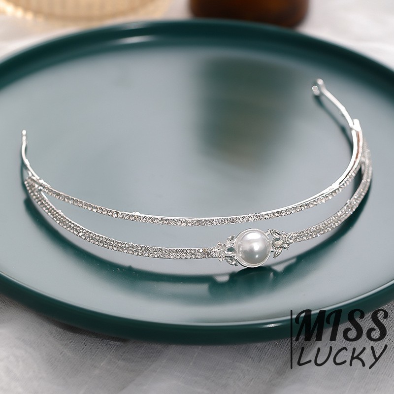 Băng đô nửa vòng tròn đính đá &amp; ngọc trai đơn giản mới 2021