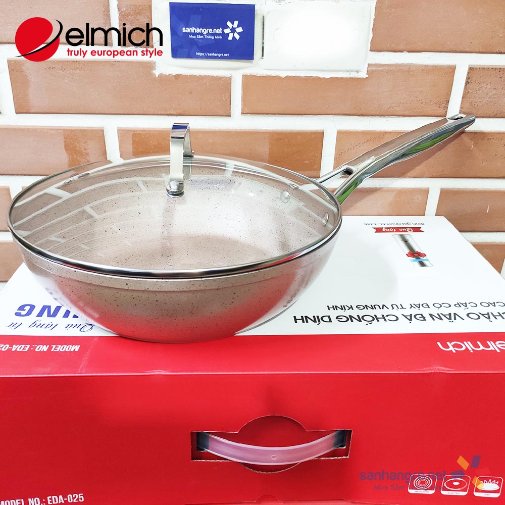 Chảo sâu lòng vân đá chống dính Elmich EDA-025 đáy từ vung kính size 28cm