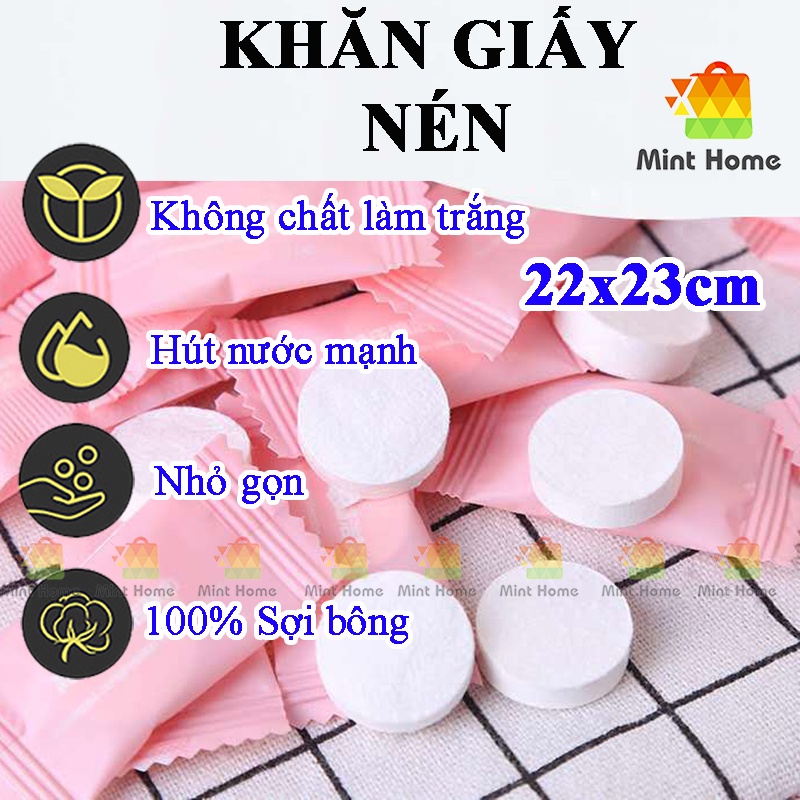 1 viên khăn giấy nén dùng 1 lần dạng viên kẹo du lịch hàn quốc có thể dùng lau mặt tẩy trang khô ướt nóng lạnh