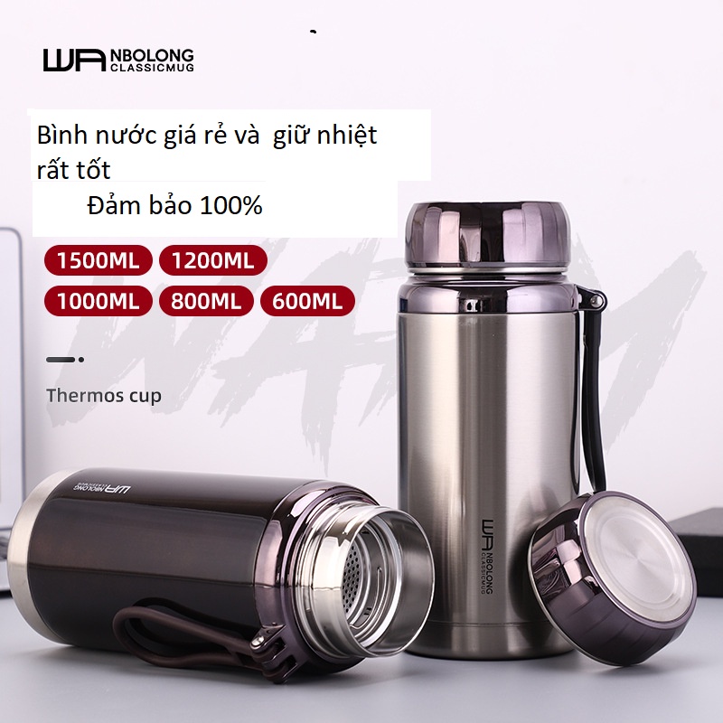 Bình nước giữ nhiệt 12h Thép Không Rỉ - Cốc Giữ Nhiệt Lọc Trà 1000ml Ngoài Trời Thể Thao Siêu đẹp dành cho học sinh