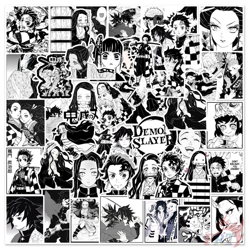 Bộ 100 Cái / Bộ ❉ Demon Slayer & Tokyo Revengers. Hình Dán Đen Trắng Cổ Điển ❉ Miếng Dán Decal Chống Thấm Nước Thời Trang Diy