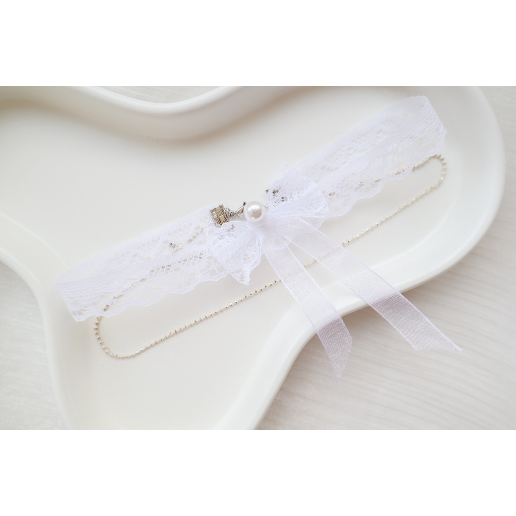 Vòng Cổ choker Ren Trắng Thắt Nơ Đôi Nhẹ Nhàng Mùa Xuân Hè Hàng Mới Dành Cho