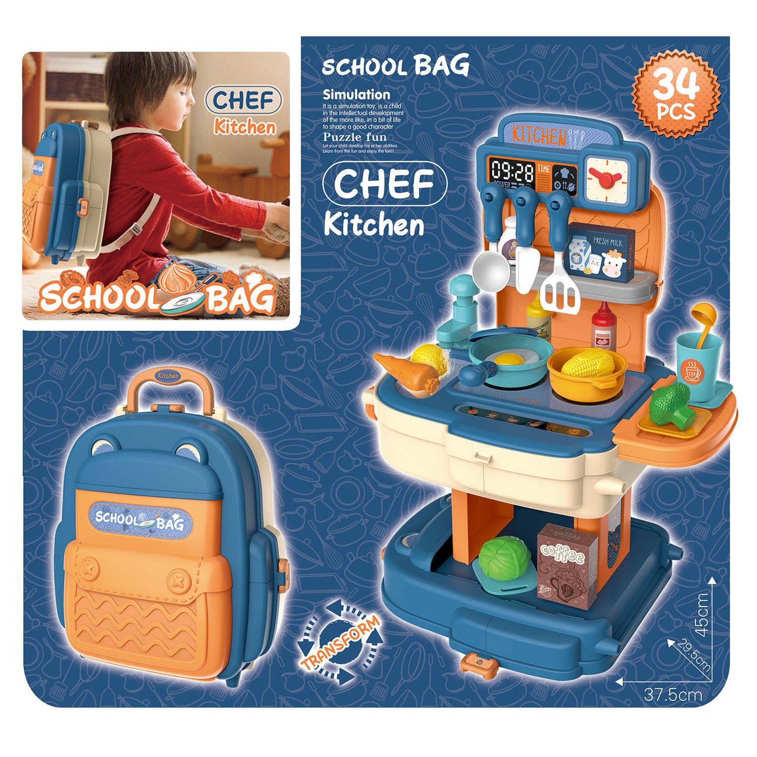 Đồ Chơi Nhà Bếp Nấu Ăn Cho Bé Nhập Vai Làm Bếp Có Lắp Vòi Nước Thật Bowa - Kitchen Set School Bag Role