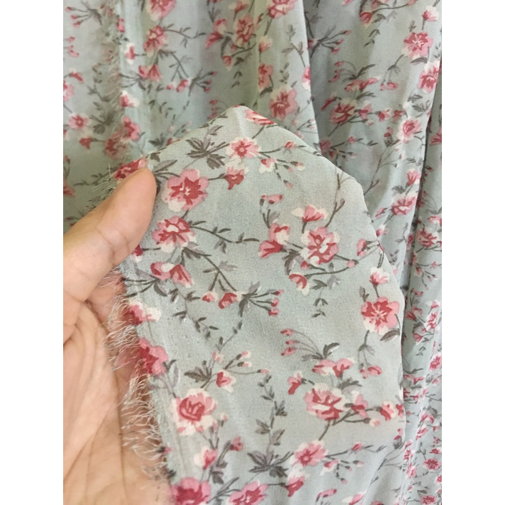 vải voan 2 da xanh khúc 1m7 hoa nhí hồng