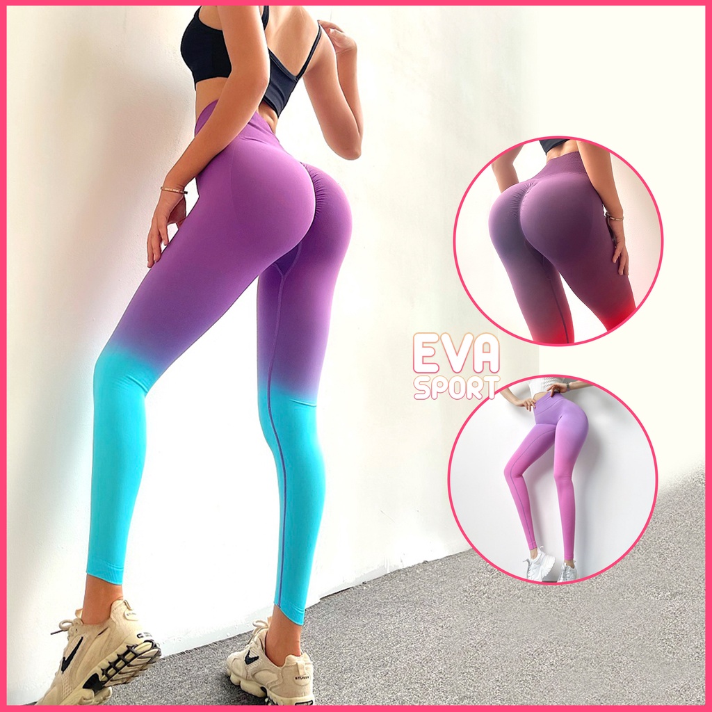 Quần tập gym yoga nữ chun mông màu loang Gradient dáng legging thể thao chất dệt kim cao cấp co giãn EVASPORT