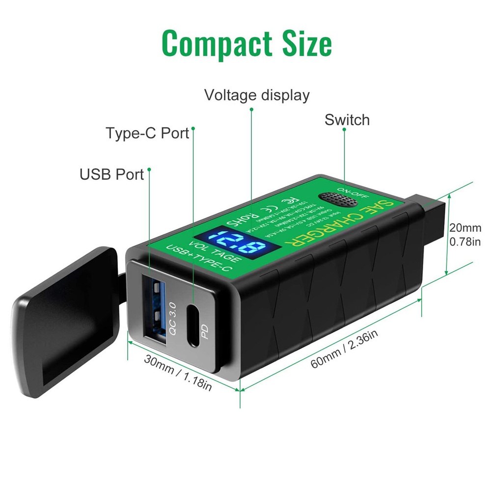 Dây Cáp Sạc Nhanh Usb C 18w Pd Qc3.0 Chống Thấm Nước Có Công Tắc On / Off Cho Điện Thoại Gắn Xe Máy