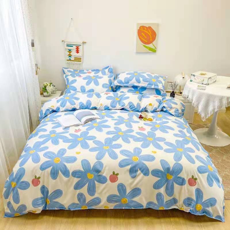 Bộ Chăn Ga Gối (Hình Thật) Chần Bông Hoa Xanh Xinh Xắn Cotton M2*2M-M4*2M- M6*2M-M8*2M