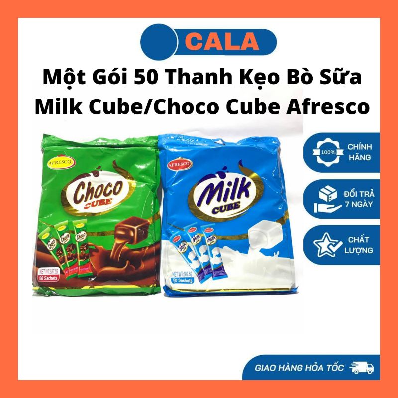 Một Gói 50 Thanh Kẹo Choco Cube/Milk Cube Afresco Hongkong