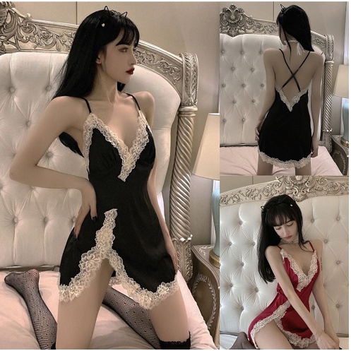 Đồ ngủ Hai Dây Ôm Dáng Phối Ren Hoa Văn Trái Tim Hở Lưng Gợi Cảm Cho Nữ