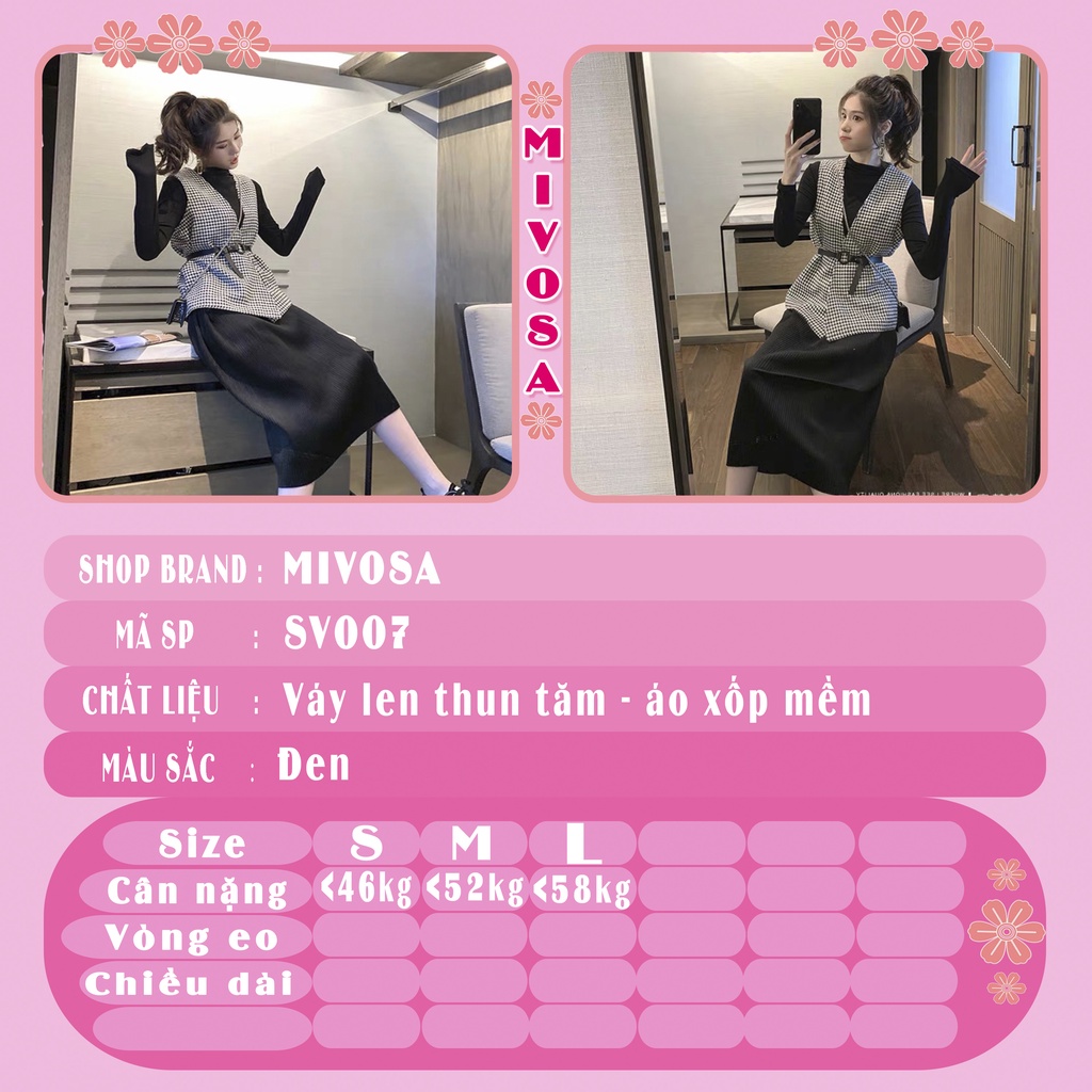 Set váy len tăm cổ lọ mix áo gile sơ mi nữ cổ V kèm thắt lưng đầm suông nữ MIVOSA SV008 | BigBuy360 - bigbuy360.vn