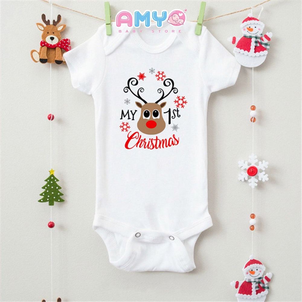 Bodysuit noel cho bé bộ body bé gái bé trai cotton quần áo sơ sinh đồ noel liền thân bé đầy tháng 3 6 9 12 tháng 2 tuổi