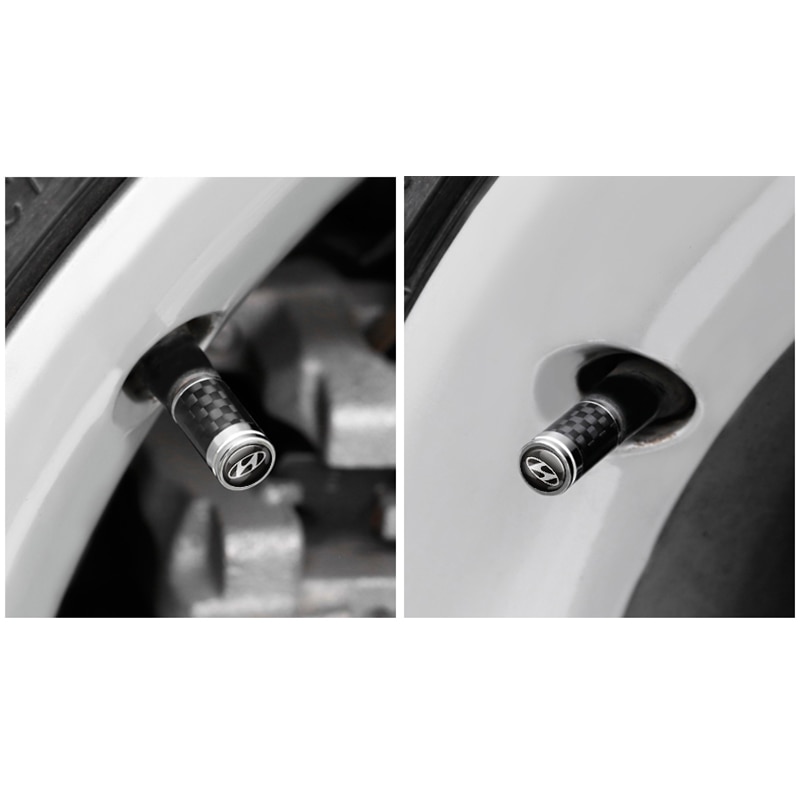 Set 4 Nắp Van Bánh Xe Hơi Bằng Sợi Carbon Cho Hyundai Elantra 2012 2017 Tucson Solaris Sonata Veloster i10 i20