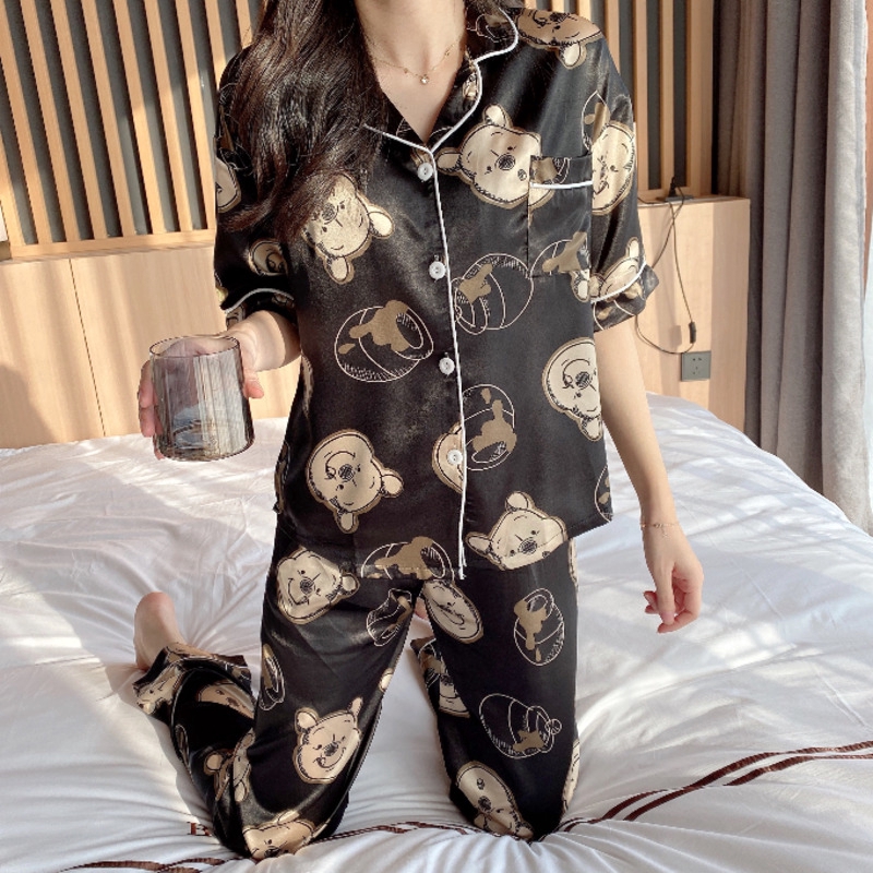 Bộ Pijama Ngắn Tay In Hình Gấu Pooh Cho Nữ Plus Size M-5XL