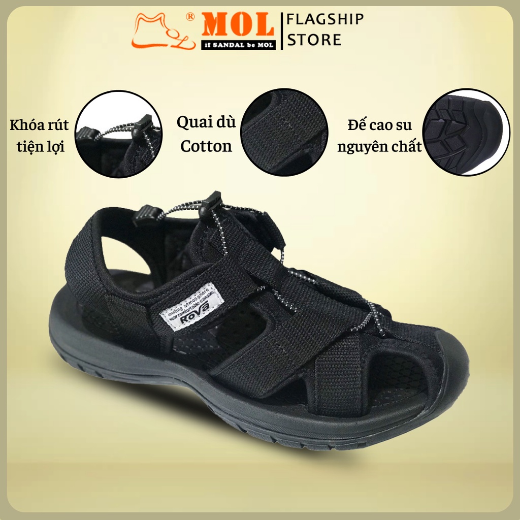 Giày sandal nam bít mũi hiệu Rova đế cao su quai dù thích hợp đi làm đi phượt đạp xe màu đen mã RV626